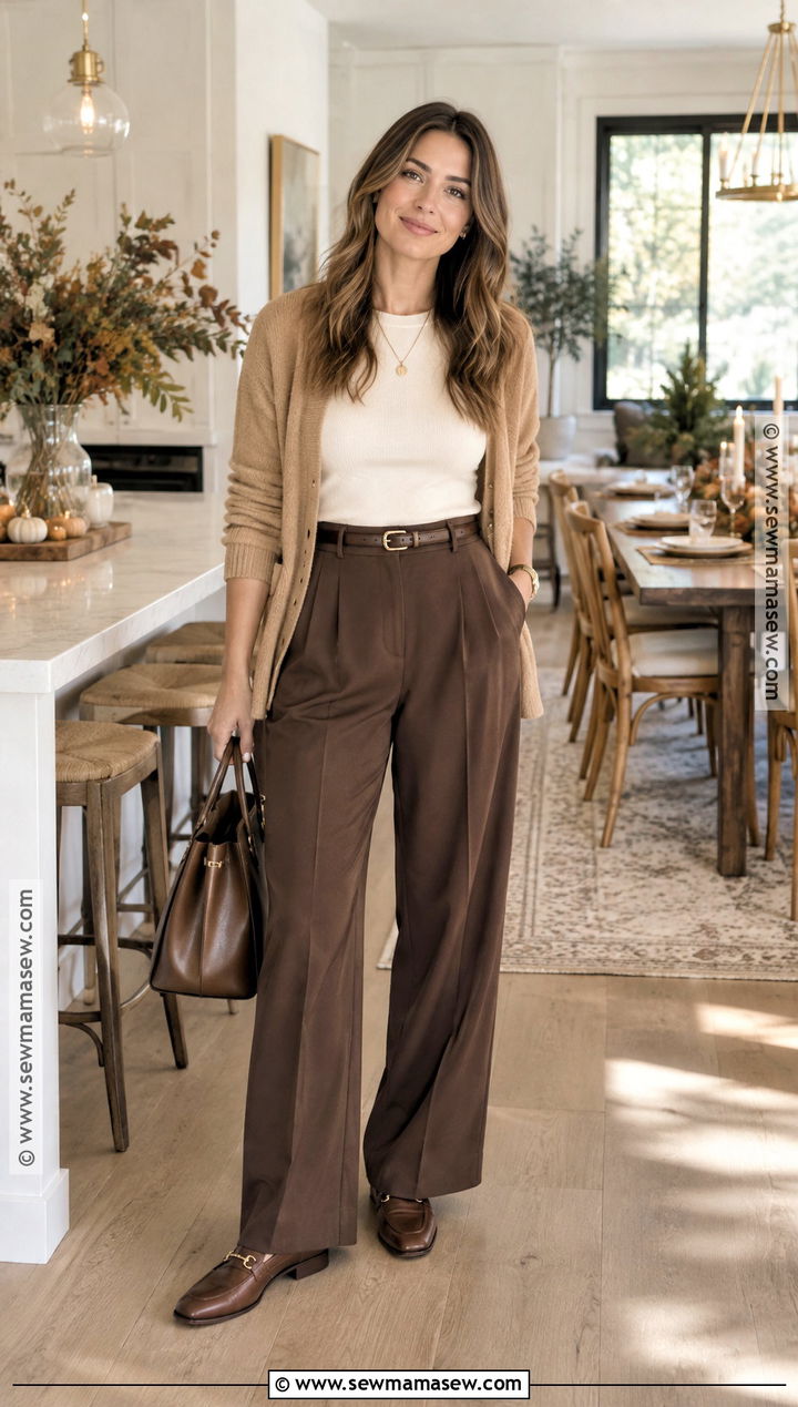 Thanksgiving Outfit With Wide Leg Pants And Cardigan - 20 Thanksgiving Women Outfit Ideas