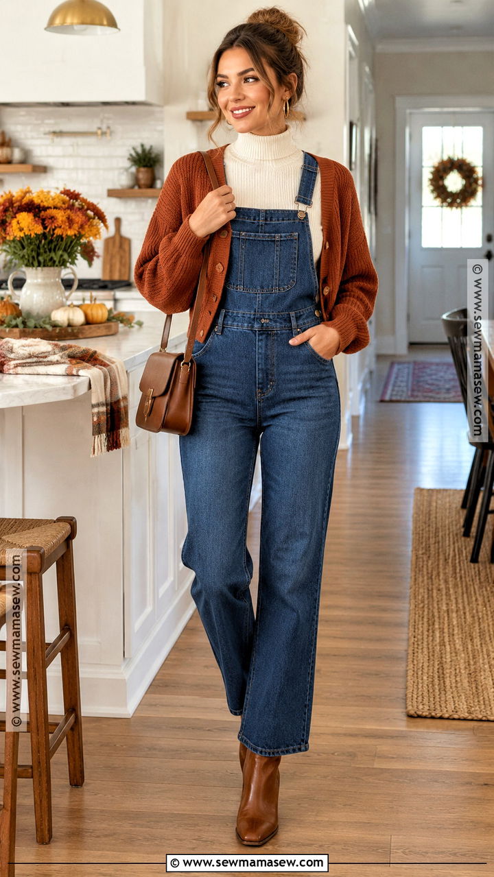 Thanksgiving Overalls And Turtleneck Outfit - 20 Womens Thanksgiving Outfit Ideas