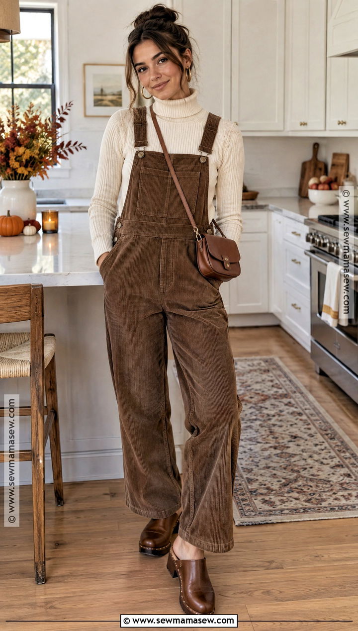 Thanksgiving Overalls With Fitted Turtleneck - 25 Comfortable Thanksgiving Outfit Ideas