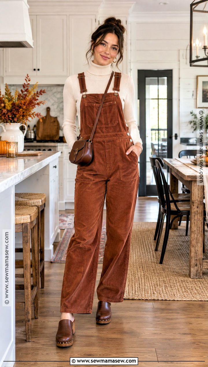 Thanksgiving Overalls and Fitted Turtleneck Outfit - 20 Thanksgiving Casual Outfit Ideas for Women