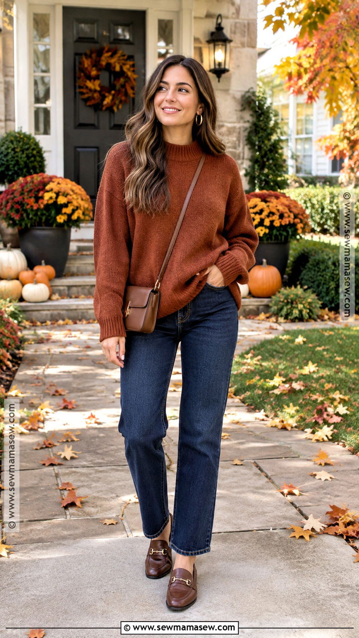 Thanksgiving Oversized Sweater With Straight Leg Jeans - 20 Comfortable Thanksgiving Outfits for Women