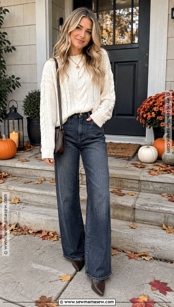 Thanksgiving Oversized Sweater With Wide Leg Jeans - 20 Cute Outfits For Thanksgiving