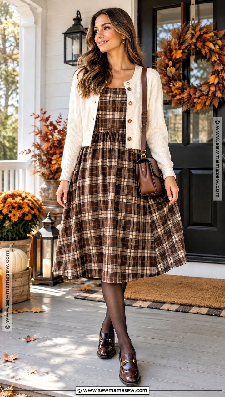 Thanksgiving Plaid Dress With Loafers - 20 Dress For Thanksgiving Ideas