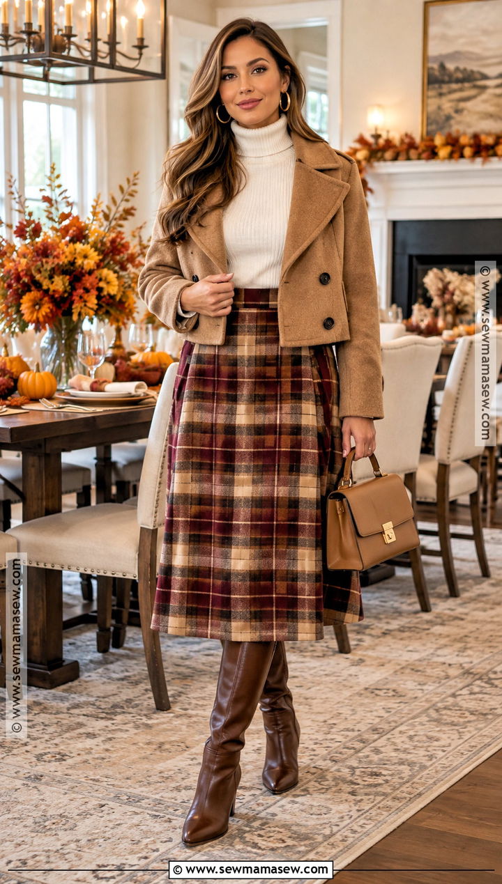 Thanksgiving Plaid Midi Skirt Outfit - 25 thanksgiving outfit skirt ideas