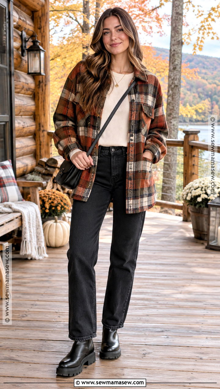 Thanksgiving Plaid Shacket With Lug Boots - 20 Thanksgiving Outfit With Boots