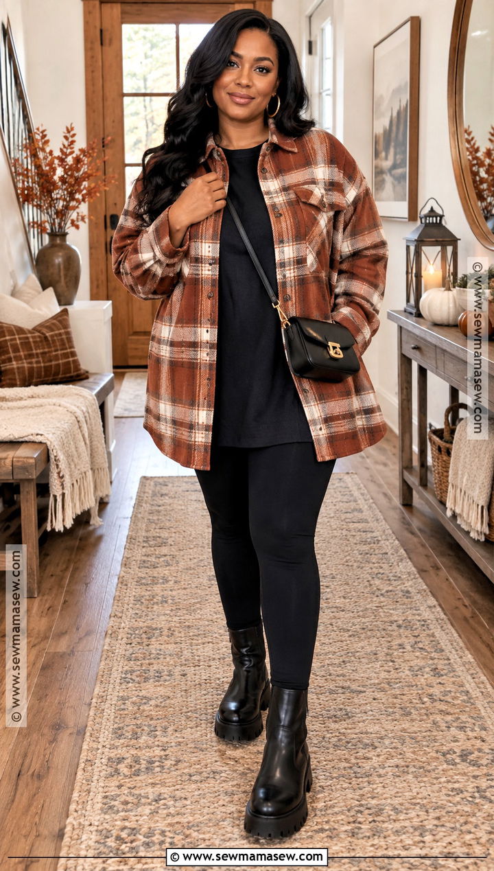 Thanksgiving Plaid Shacket and Leggings Outfit - 25 thanksgiving outfit ideas for black women