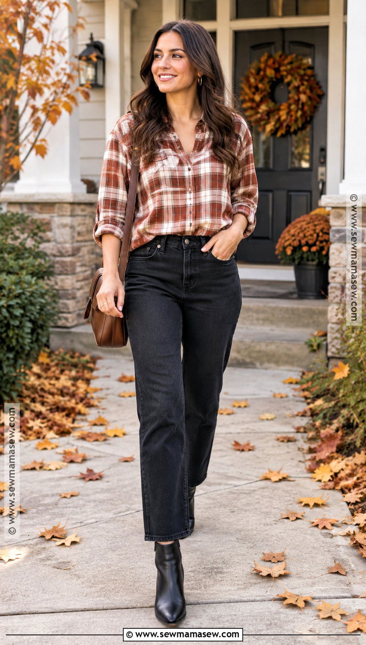Thanksgiving Plaid Shirt And Black Jeans Outfit - 25 outfits for thanksgiving