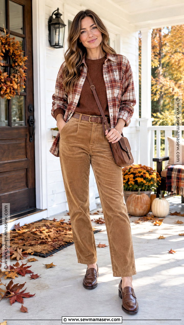 Thanksgiving Plaid Shirt And Corduroy Pants Outfit - 25 cozy thanksgiving outfit ideas