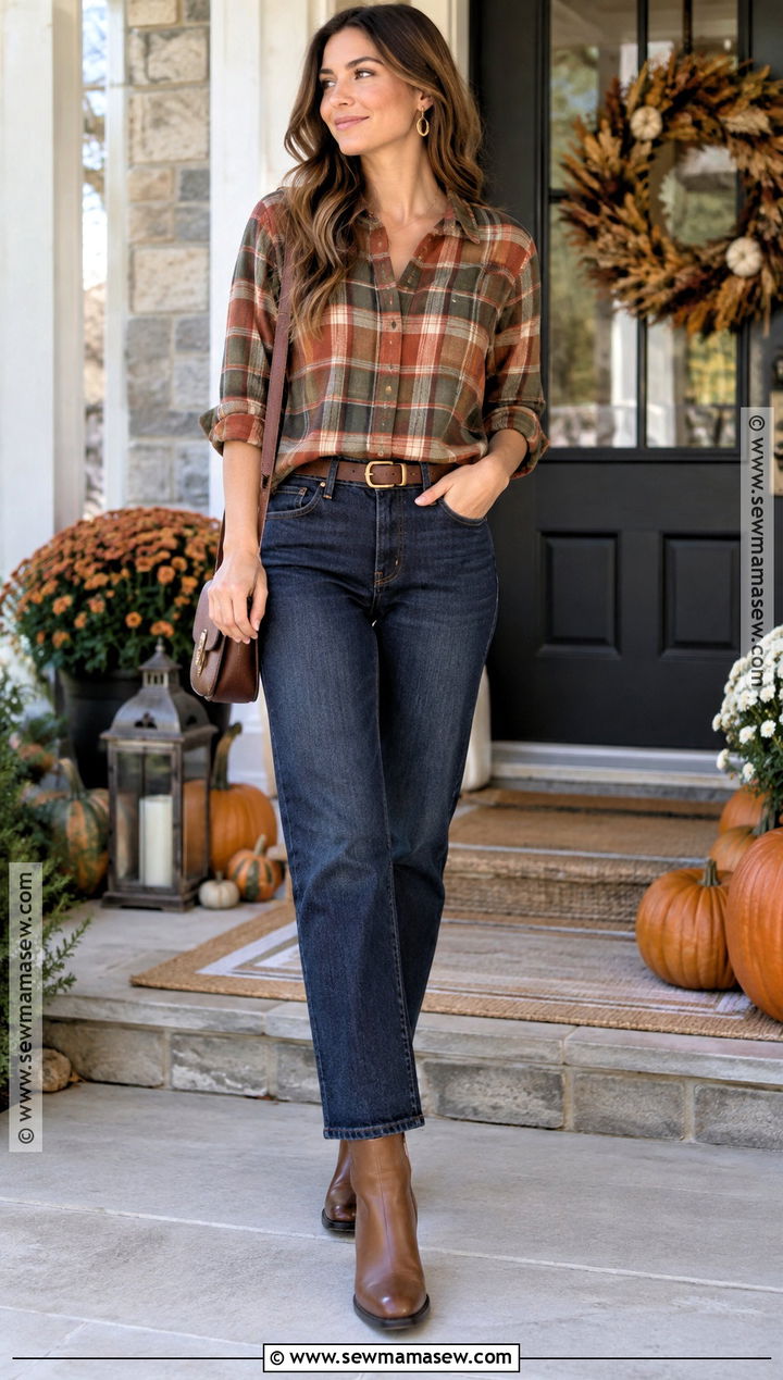 Thanksgiving Plaid Shirt And Dark Jeans Outfit - 25 Simple Thanksgiving Outfits
