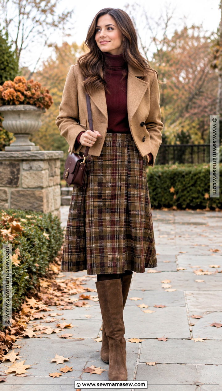 Thanksgiving Plaid Skirt And Turtleneck Outfit - 25 thanksgiving outfit ideas