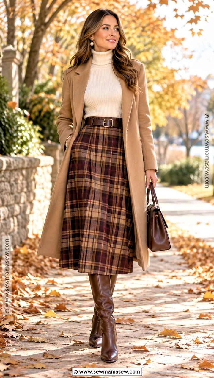 Thanksgiving Plaid Skirt And Turtleneck Outfit - 20 cute outfit for thanksgiving ideas