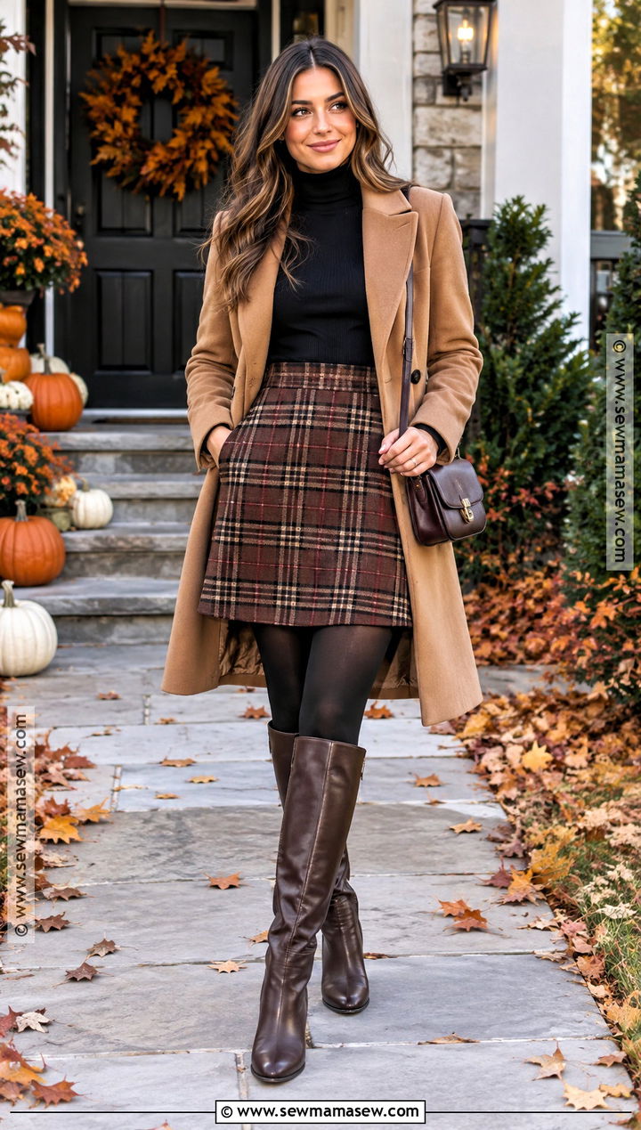 Thanksgiving Plaid Skirt With Turtleneck And Tights - 20 Cute Outfits For Thanksgiving