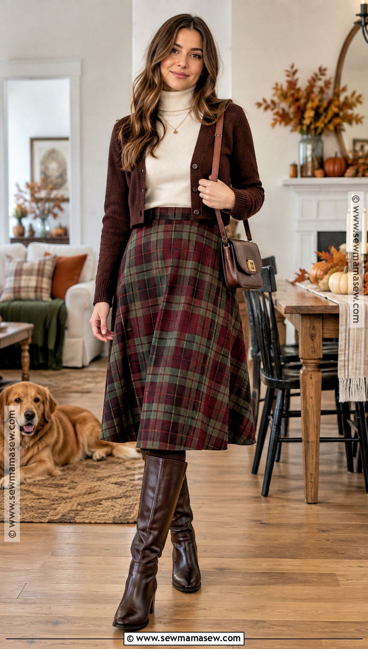 Thanksgiving Plaid Skirt With Turtleneck - 20 thanksgiving party outfits