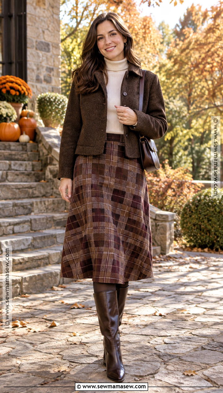 Thanksgiving Plaid Skirt and Turtleneck Outfit - 30 thanksgiving outfits for women