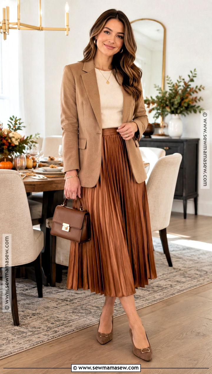 Thanksgiving Pleated Skirt And Blazer Outfit - 25 thanksgiving outfit skirt ideas
