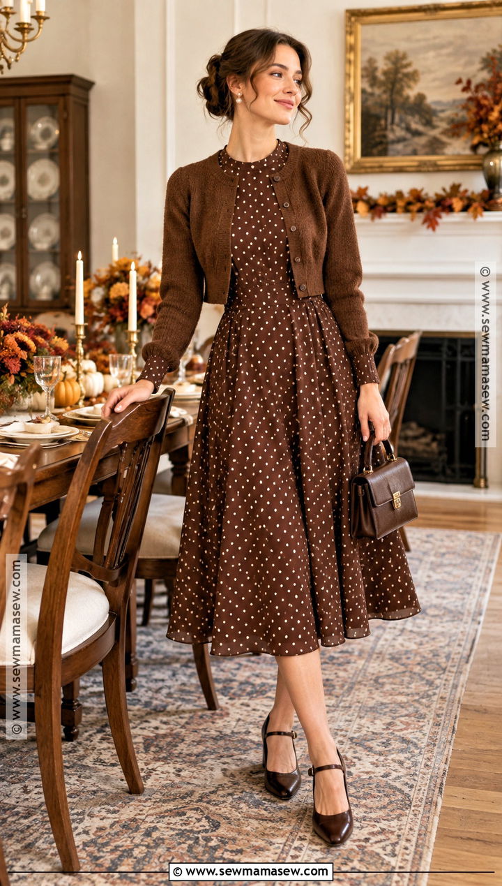 Thanksgiving Polka Dot Midi Dress Outfit - 25 thanksgiving dress ideas