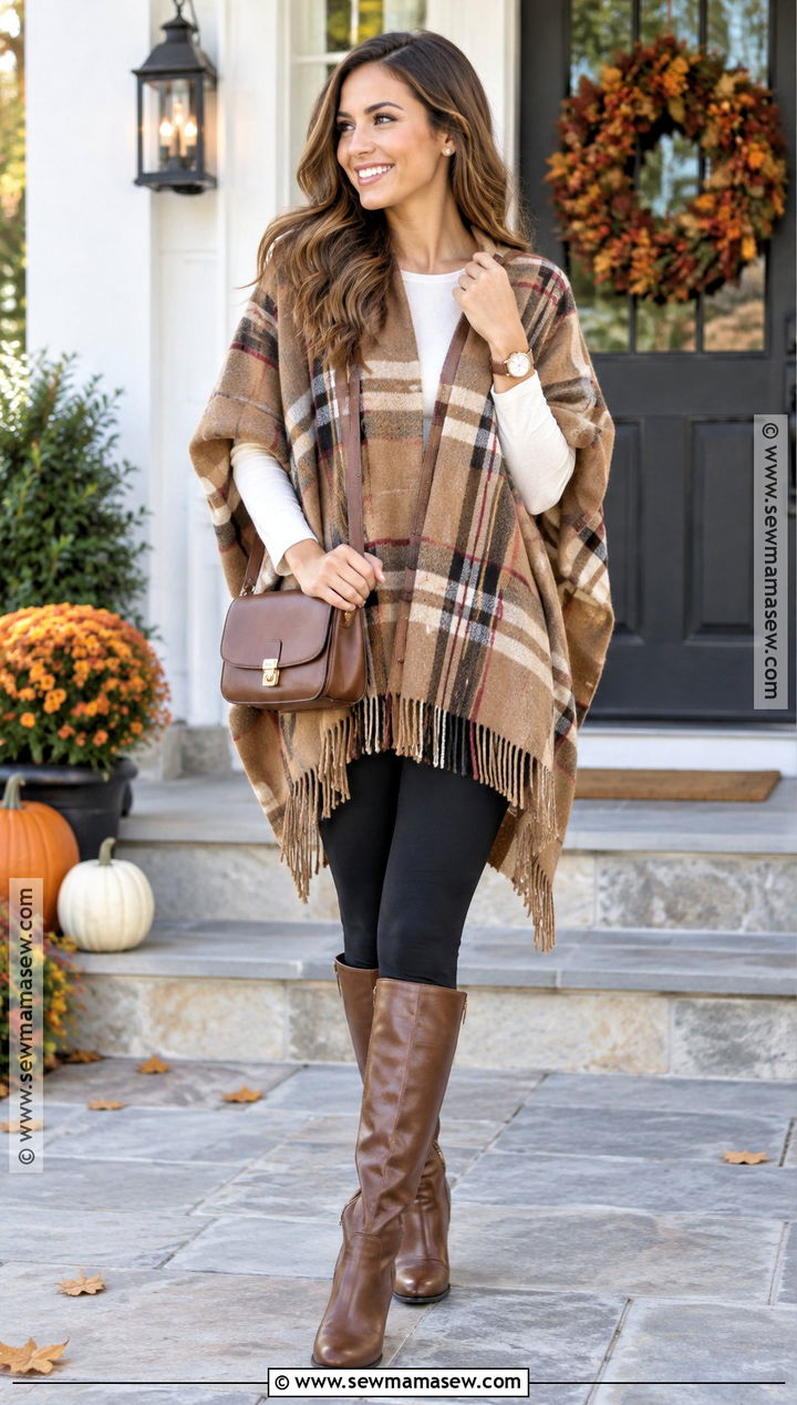 Thanksgiving Poncho And Leggings Outfit - 20 cute thanksgiving outfits for women