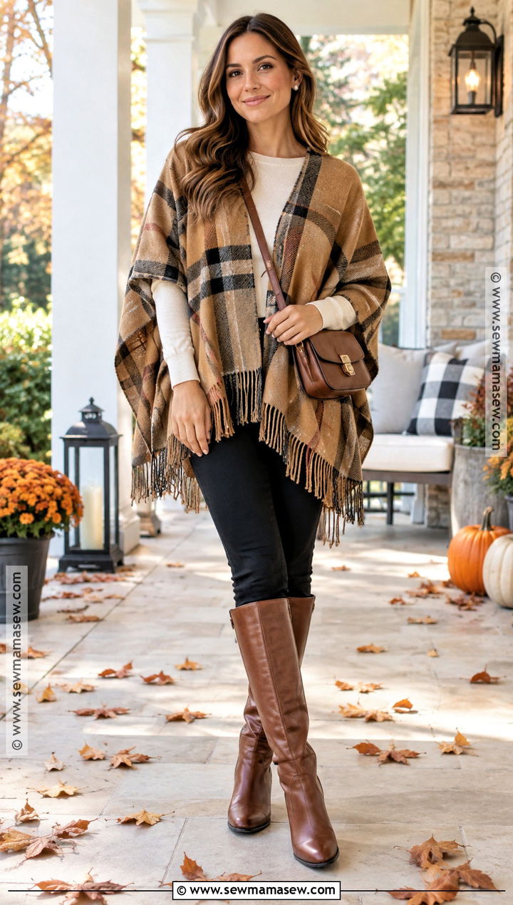 Thanksgiving Poncho And Slim Pants Outfit - 25 cozy thanksgiving outfit ideas