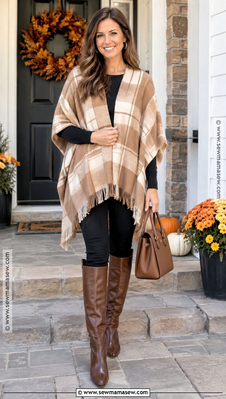 Thanksgiving Poncho And Slim Pants Outfit - 25 Simple Thanksgiving Outfits