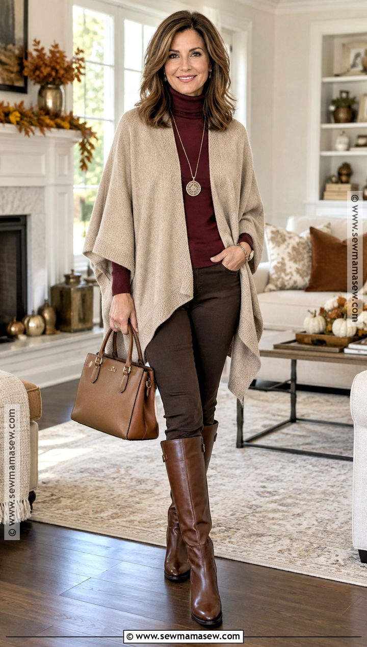 Thanksgiving Poncho And Slim Pants Outfit - 25 Thanksgiving Outfit Aesthetic Ideas