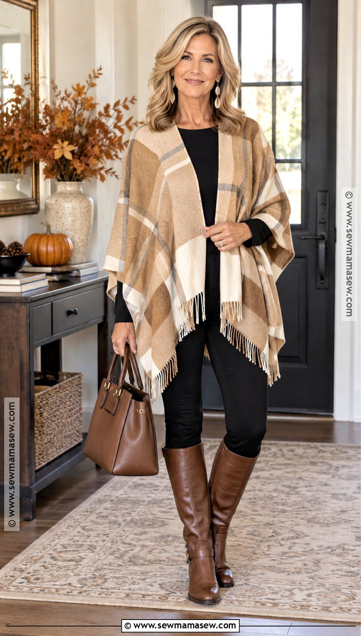 Thanksgiving Poncho And Slim Pants Outfit - 20 Comfy Thanksgiving Outfits