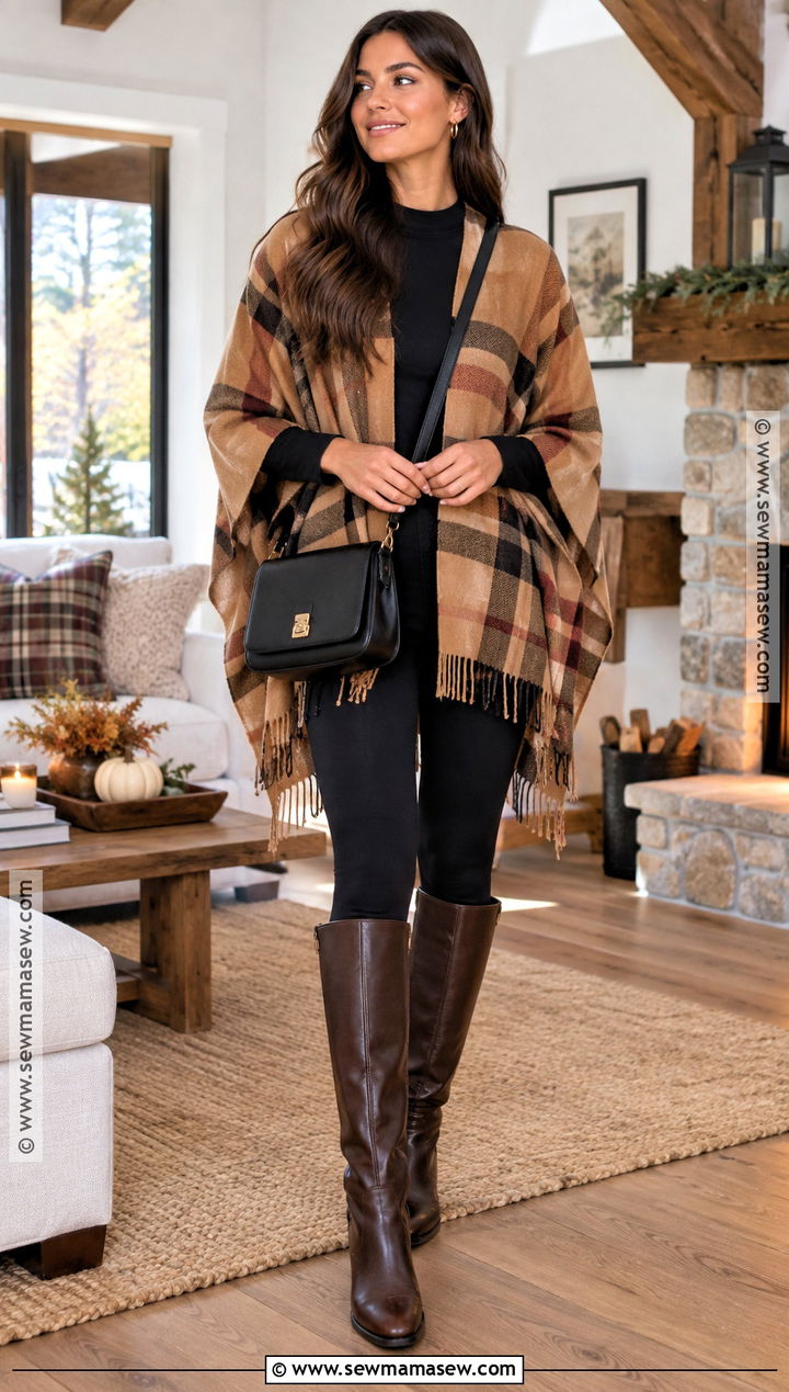 Thanksgiving Poncho Leggings And Boots Outfit - 30 thanksgiving outfit ideas