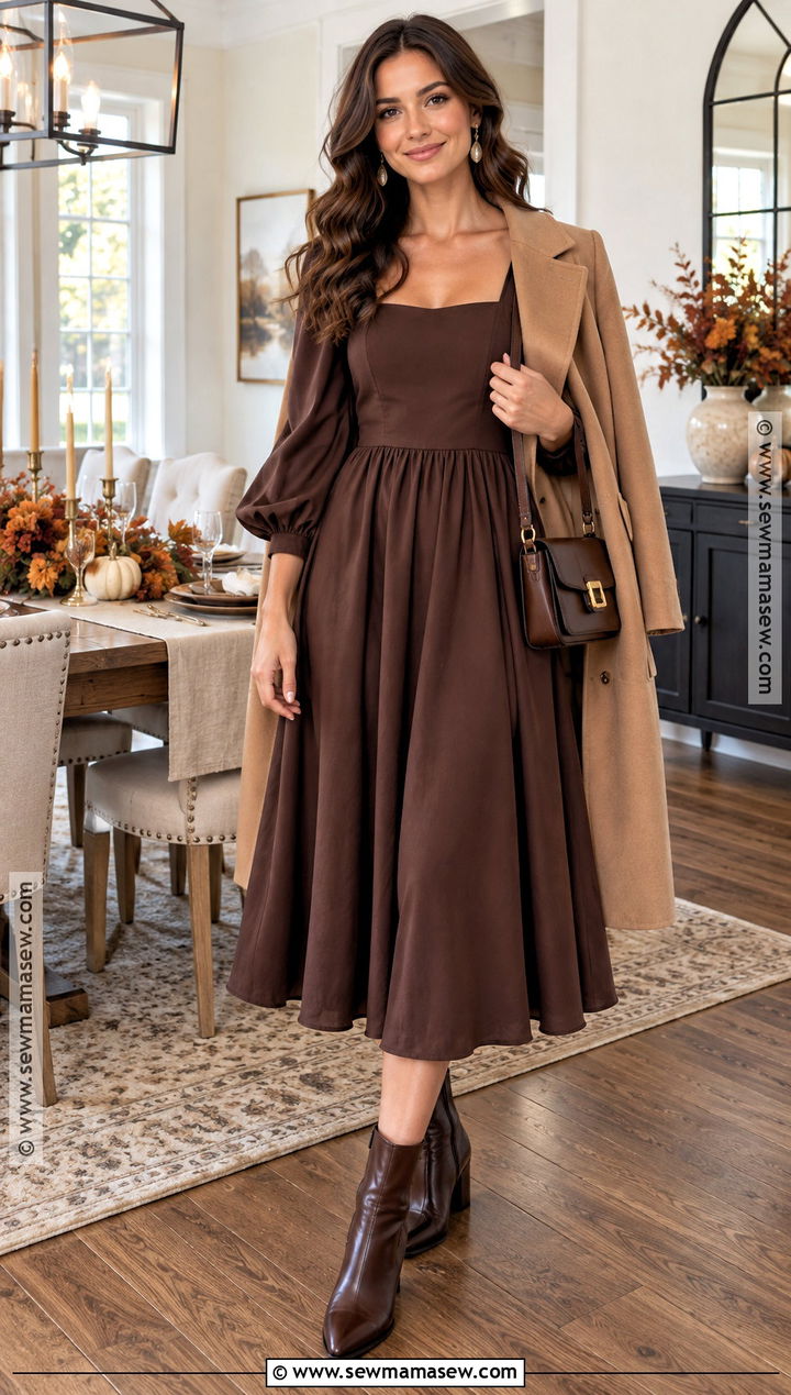 Thanksgiving Puff Sleeve Dress Outfit - 25 thanksgiving dress ideas