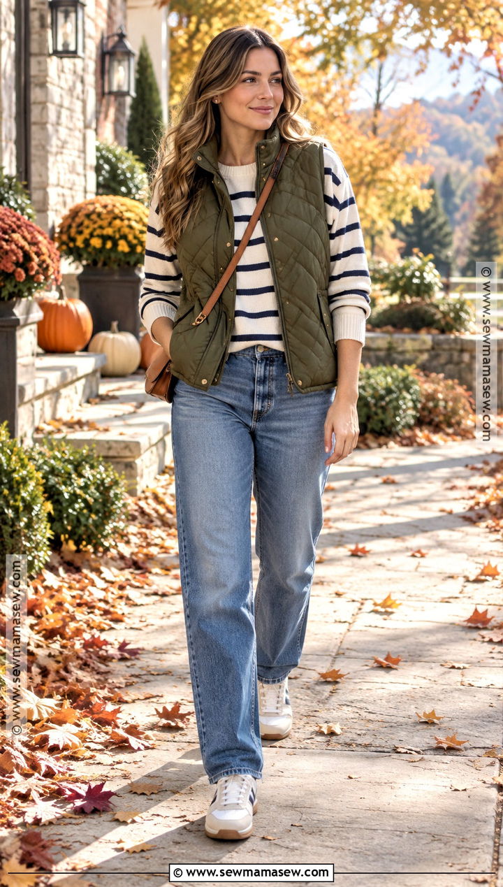 Thanksgiving Quilted Vest And Relaxed Jeans Outfit - 15 cute and comfy thanksgiving outfits