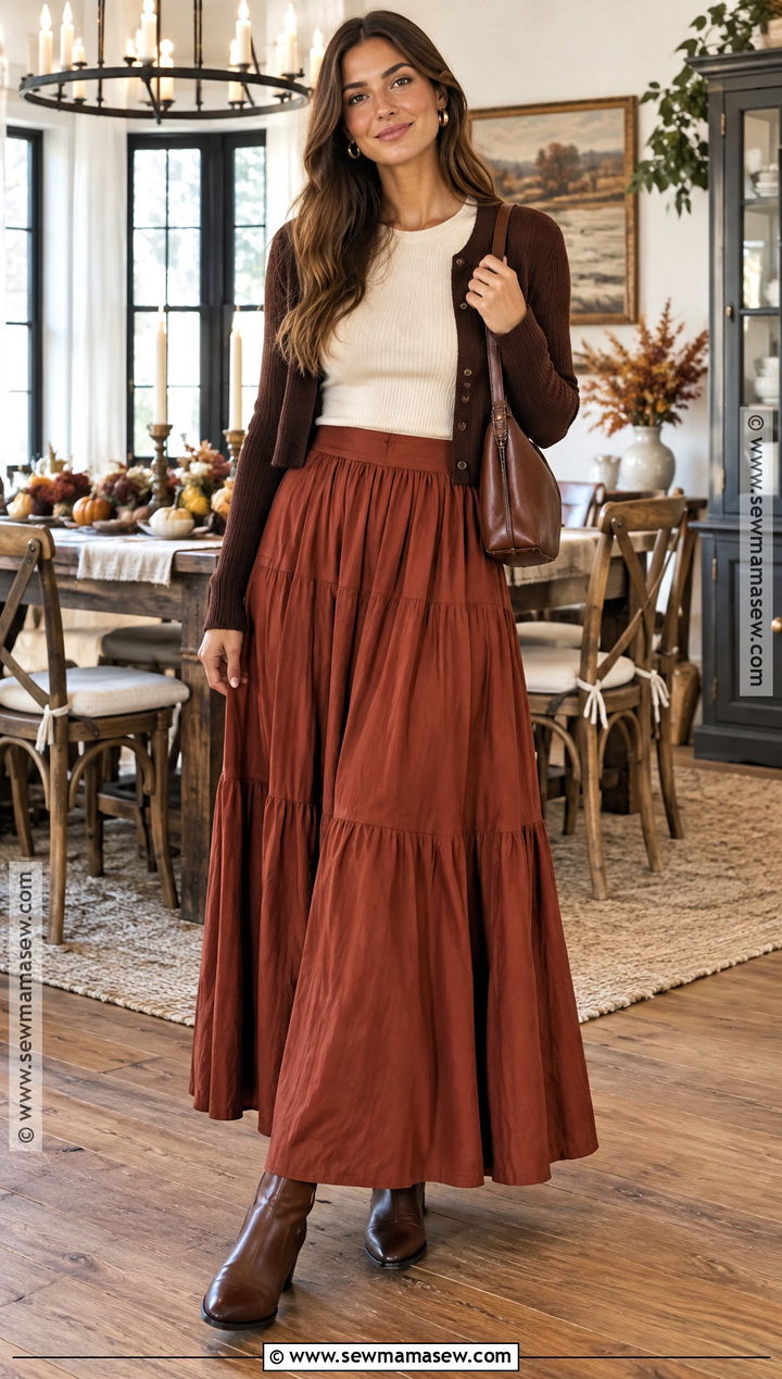 Thanksgiving Rust Maxi Skirt Outfit - 25 thanksgiving outfit skirt ideas