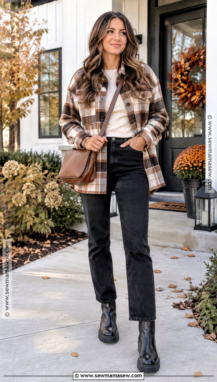 Thanksgiving Shacket And Black Jeans Outfit - 20 Thanksgiving Style Outfits