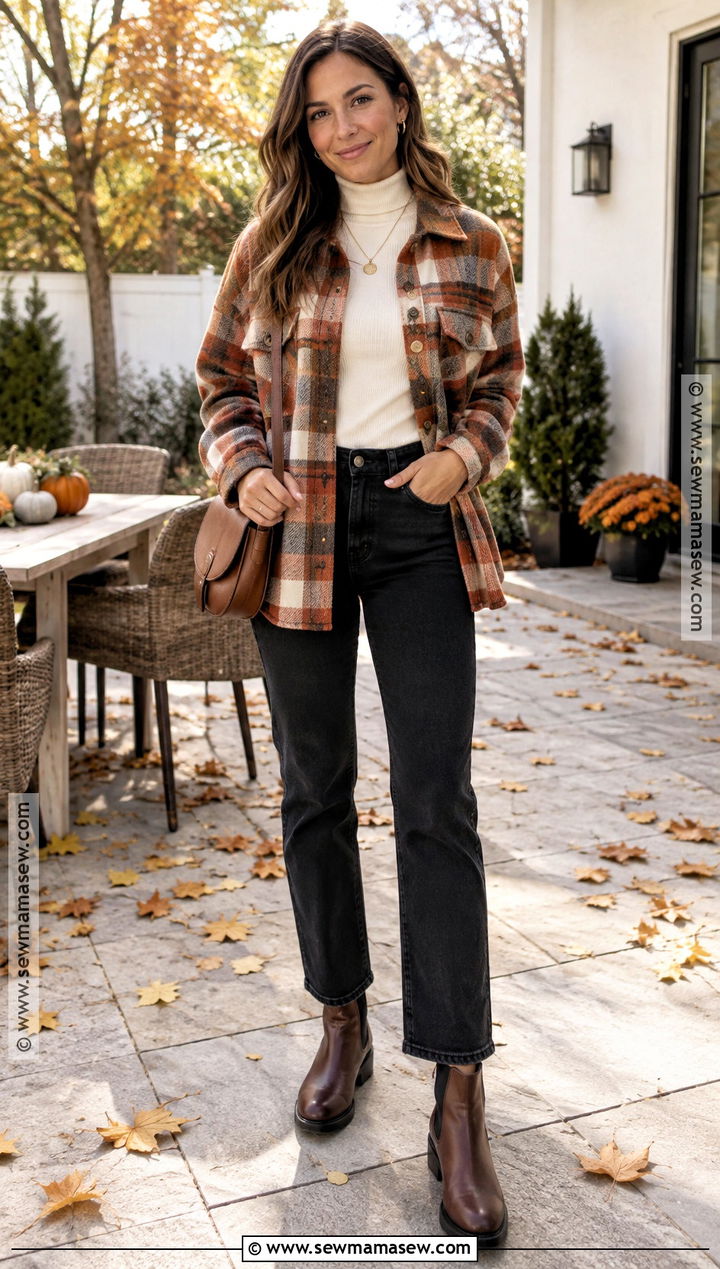 Thanksgiving Shacket And Black Jeans - 20 fall outfits thanksgiving