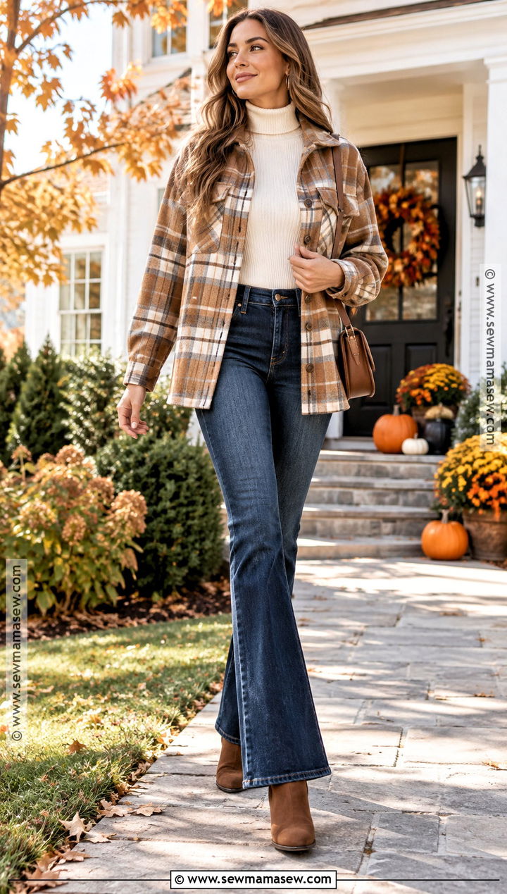 Thanksgiving Shacket And Flare Jeans Outfit - 20 Thanksgiving Outfit Casual Comfy Ideas