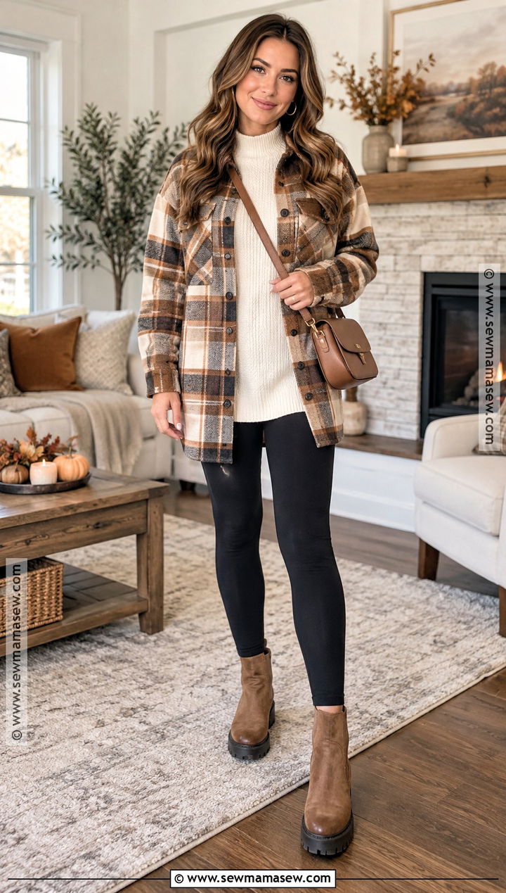 Thanksgiving Shacket And Leggings Outfit - 25 Trendy Thanksgiving Outfits