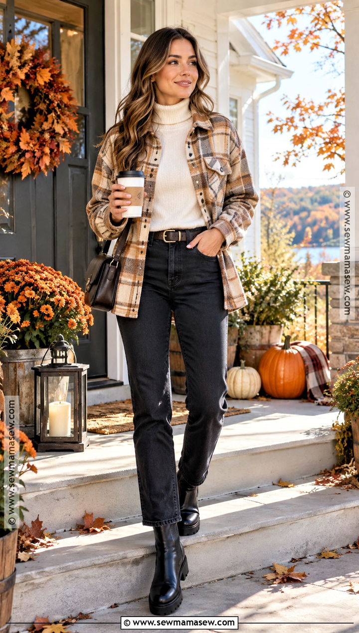 Thanksgiving Shacket and Black Jeans Outfit - 20 Thanksgiving Outfit Simple Ideas