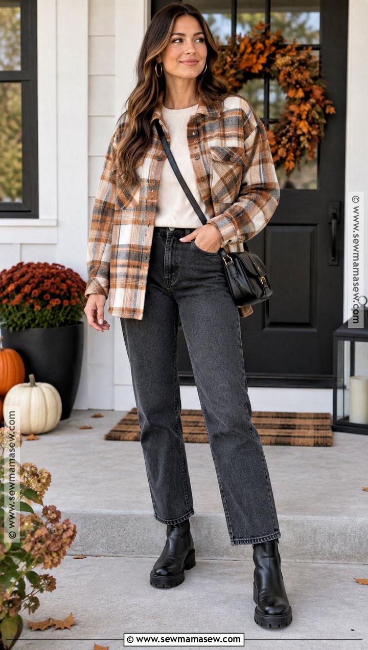 Thanksgiving Shacket and Black Jeans Outfit - 20 thanksgiving attire ideas for women