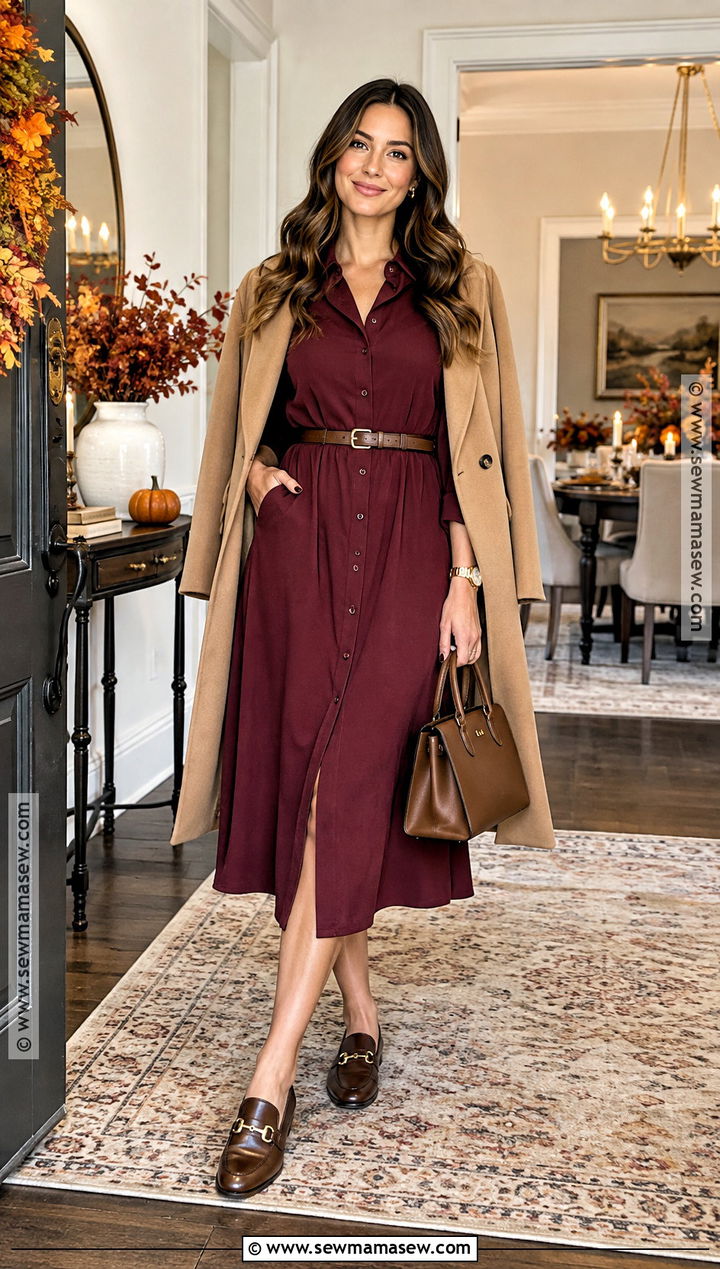 Thanksgiving Shirt Dress With Loafers - 20 Thanksgiving Looks