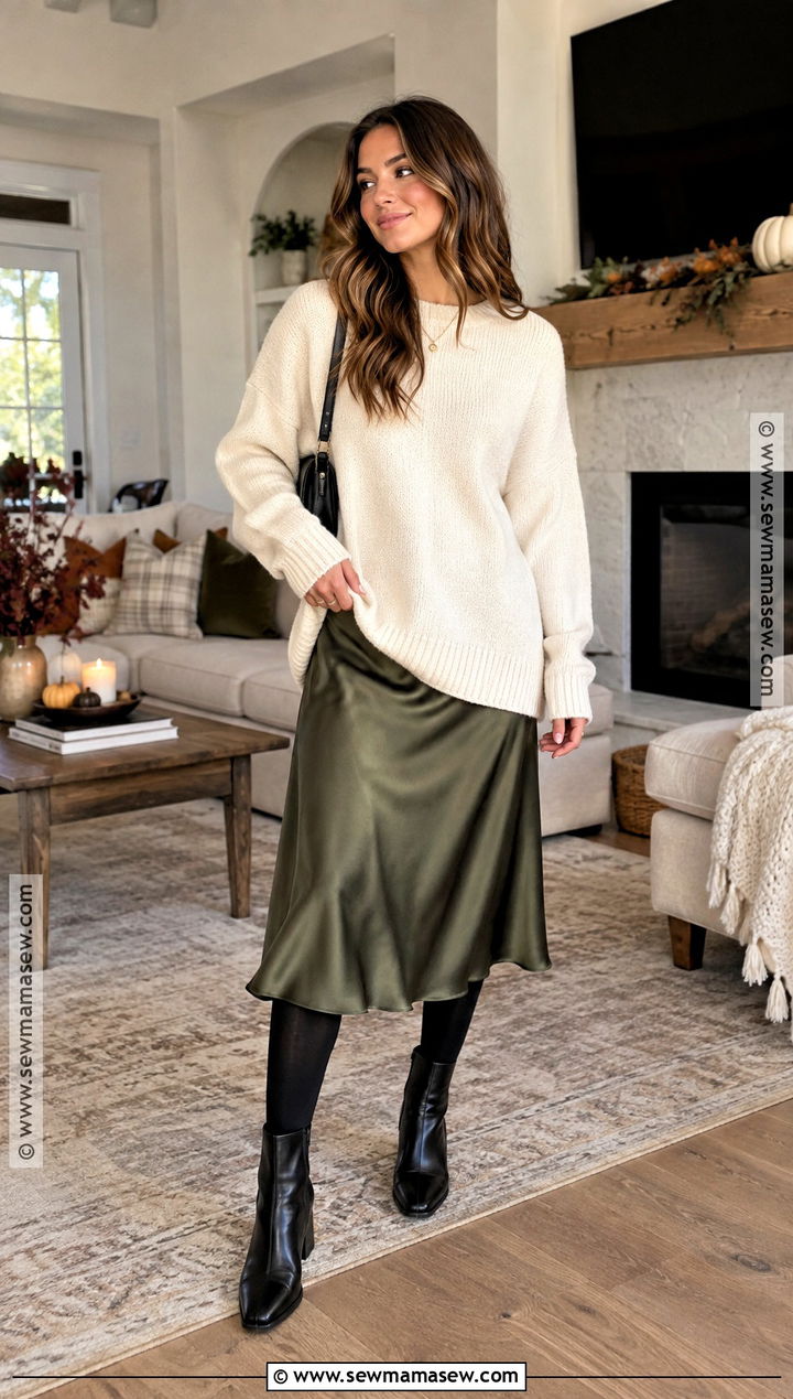 Thanksgiving Slip Dress With Oversized Sweater - 25 Comfortable Thanksgiving Outfit Ideas