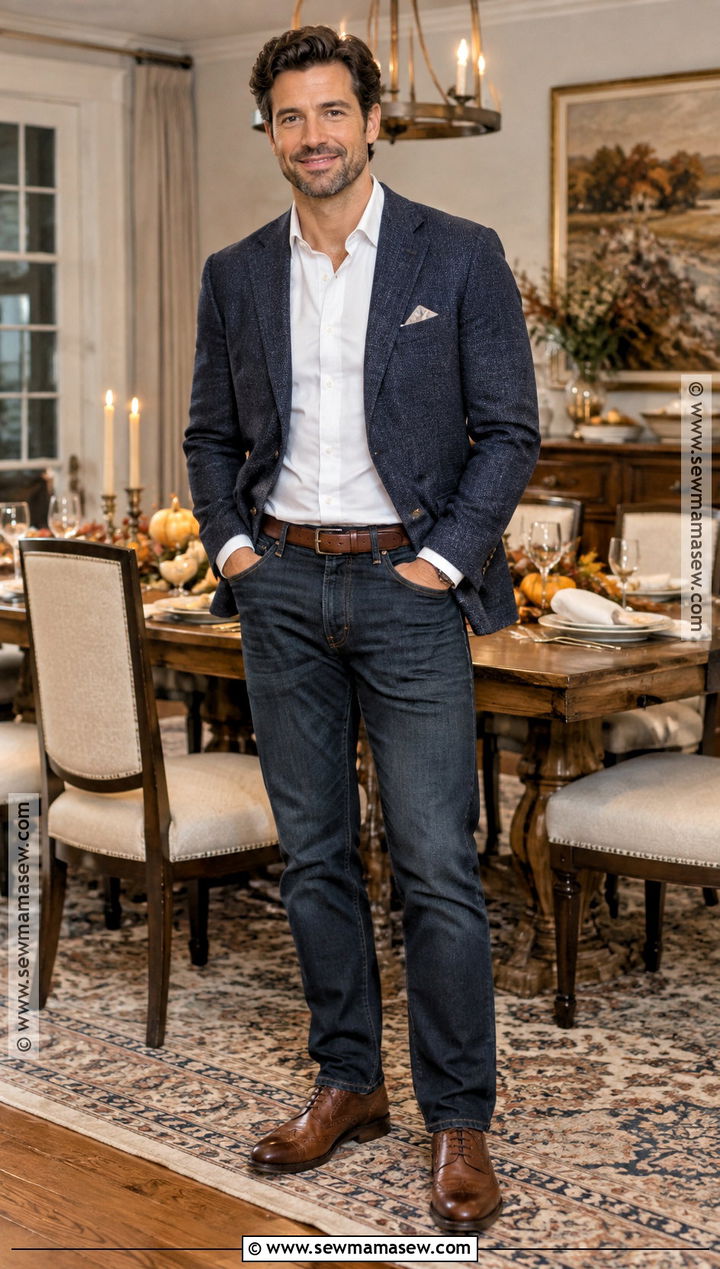 Thanksgiving Sport Coat With Oxford Shirt And Jeans - 15 thanksgiving mens outfit ideas