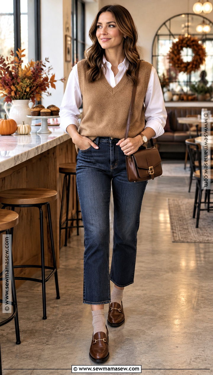 Thanksgiving Sweater Vest And Cropped Jeans Outfit - 20 Thanksgiving Outfits Jeans
