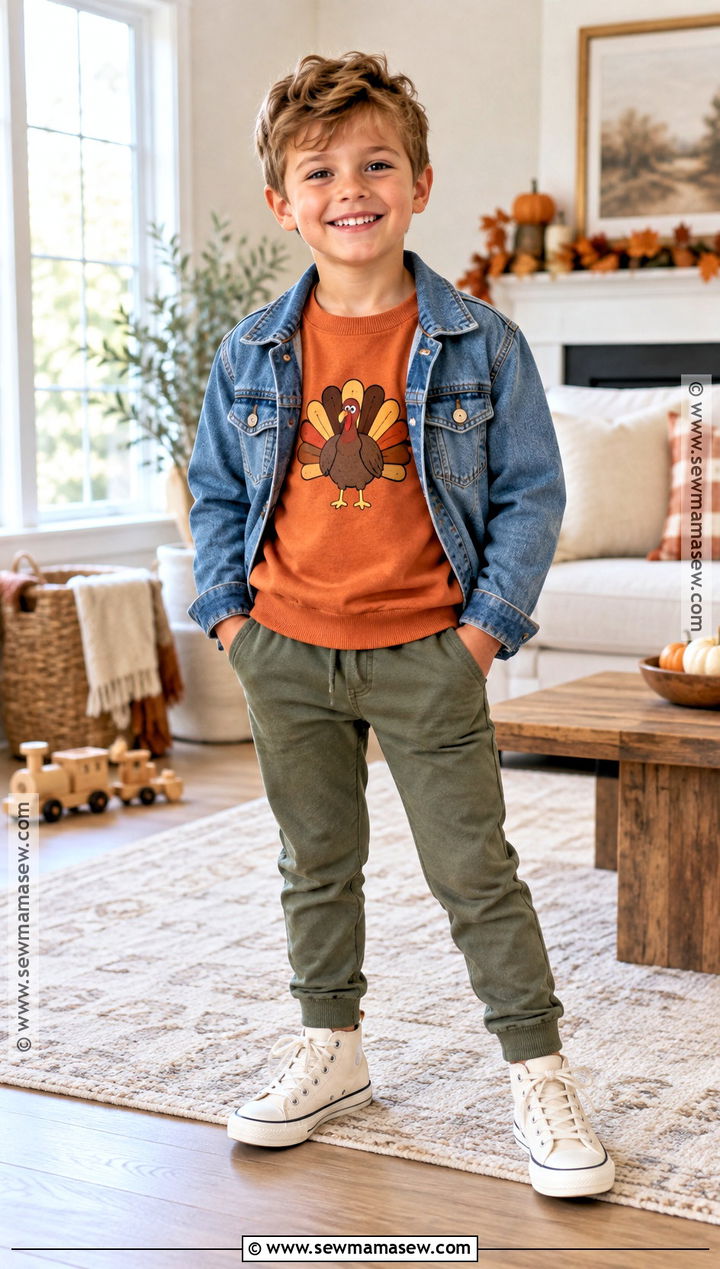 Thanksgiving Sweatshirt With Joggers And High Top Sneakers - 20 kids thanksgiving outfits