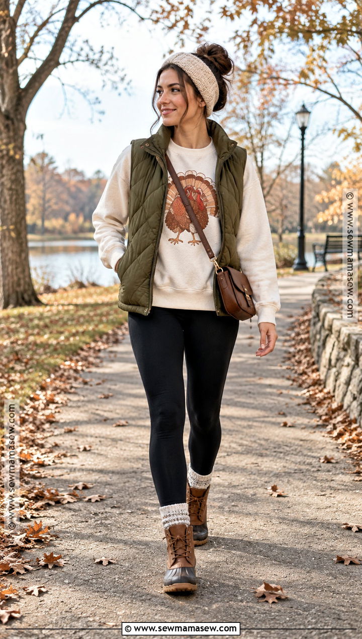 Thanksgiving Sweatshirt With Quilted Vest And Leggings - 25 thanksgiving sweatshirt ideas