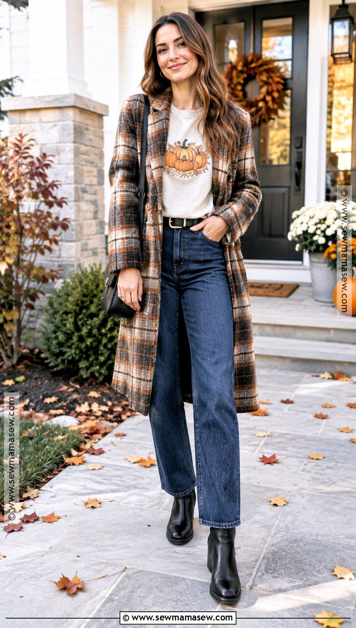 Thanksgiving T Shirt And Cozy Coat Outfit - 20 Comfy Thanksgiving Outfits