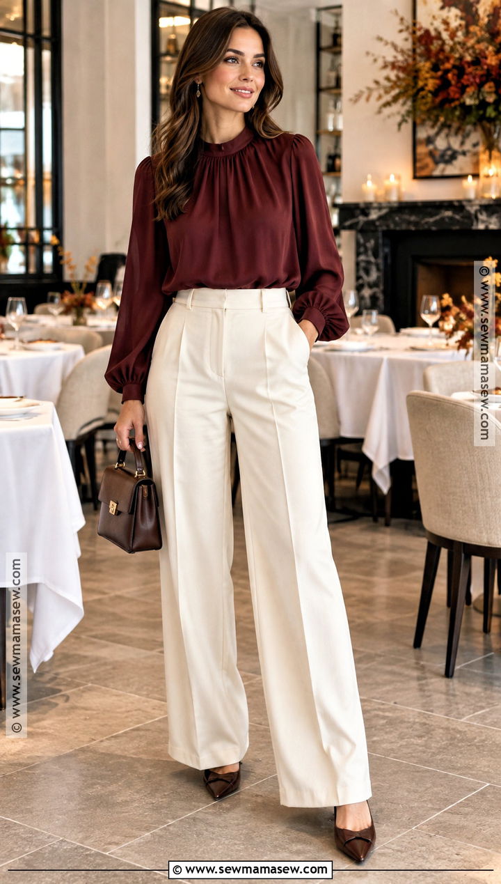 Thanksgiving Trousers And Statement Blouse Outfit - 25 outfits for thanksgiving