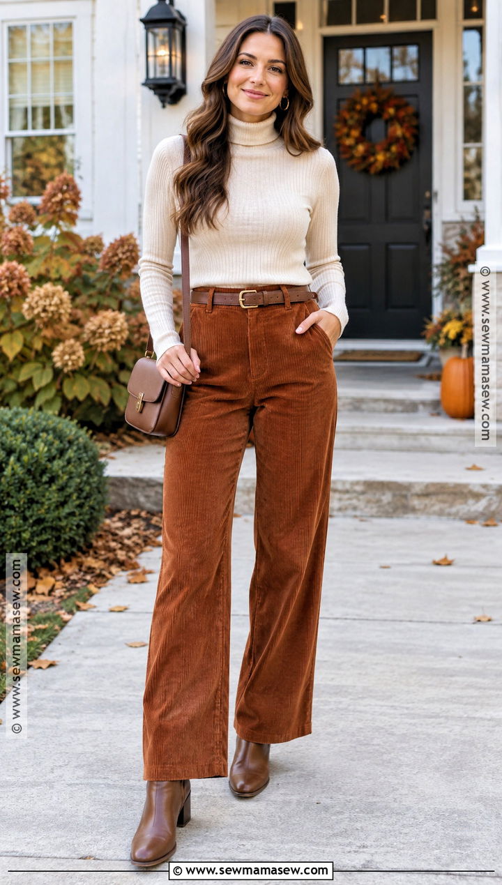 Thanksgiving Turtleneck And Corduroy Pants Outfit - 25 Trendy Thanksgiving Outfits