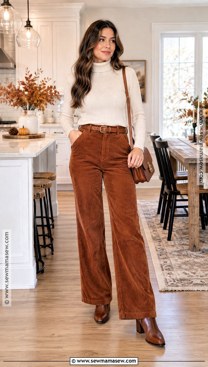 Thanksgiving Turtleneck And Corduroy Pants Outfit - 15 cute and comfy thanksgiving outfits