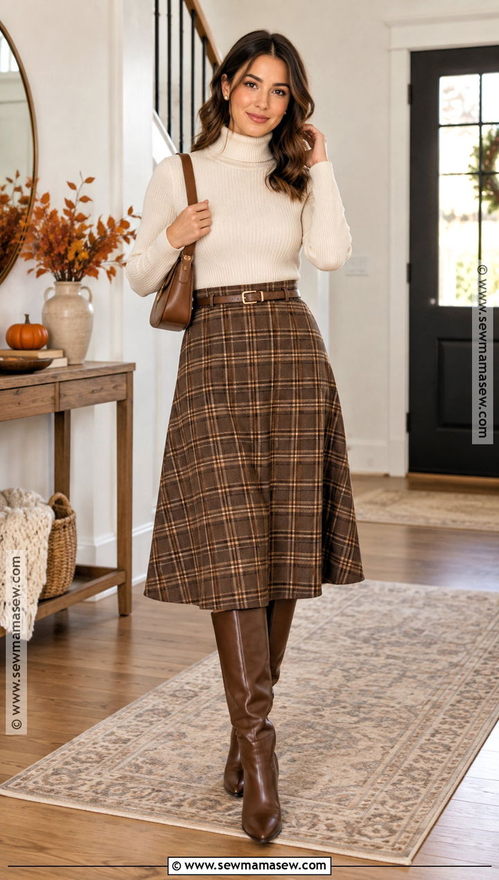 Thanksgiving Turtleneck And Midi Skirt Outfit - 25 cozy thanksgiving outfit ideas
