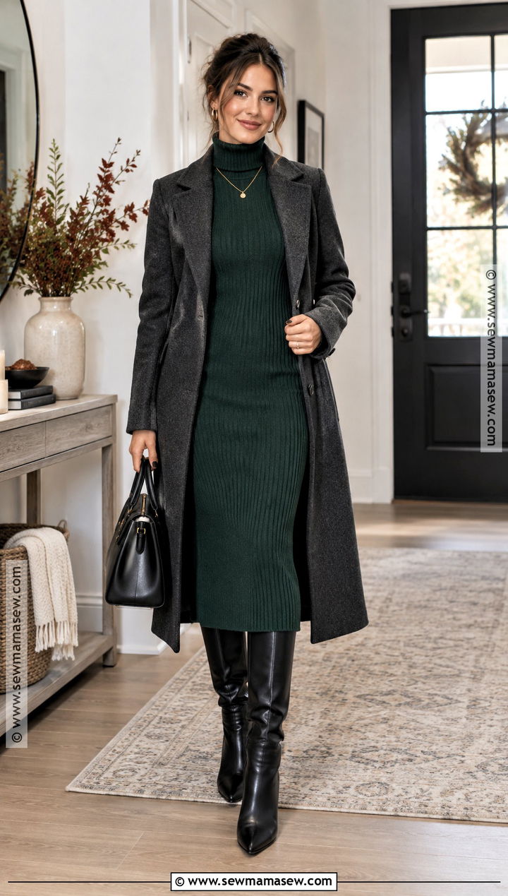 Thanksgiving Turtleneck Dress With Tall Boots - 15 dress thanksgiving outfit ideas