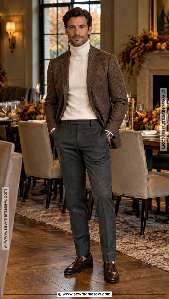 Thanksgiving Turtleneck With Blazer And Trousers - 15 thanksgiving mens outfit ideas