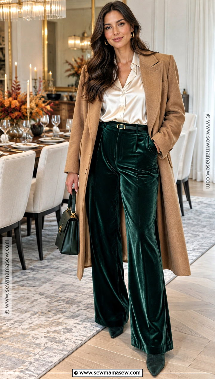 Thanksgiving Velvet Pants With Ankle Boots - 20 Thanksgiving Outfit With Boots