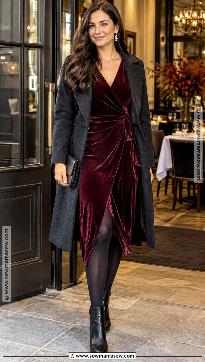 Thanksgiving Velvet Wrap Dress Outfit - 20 Thanksgiving Outfit Cold Ideas